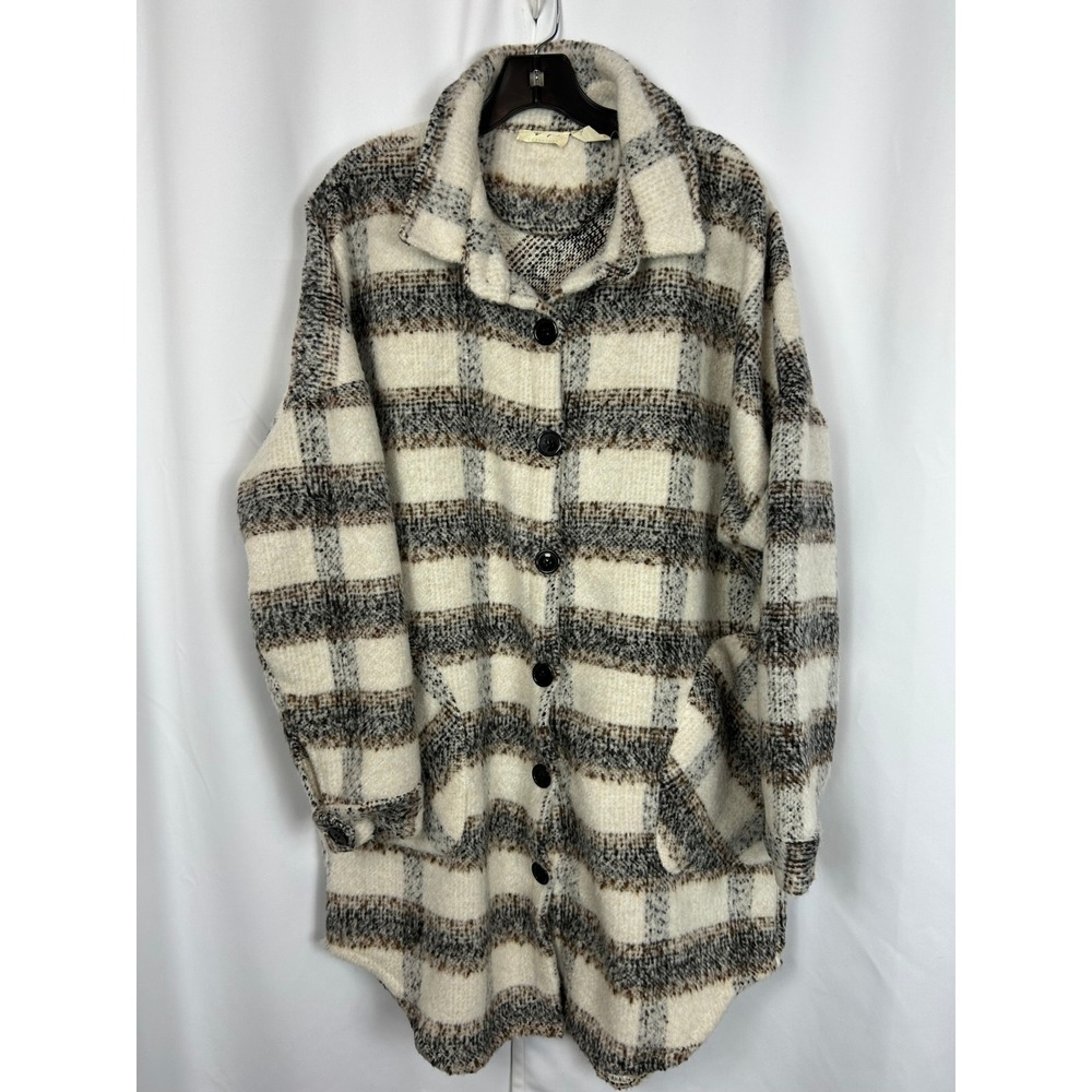 RD Style Conscious Plaid Button Down Shacket Oversized Cabincore Jacket Large